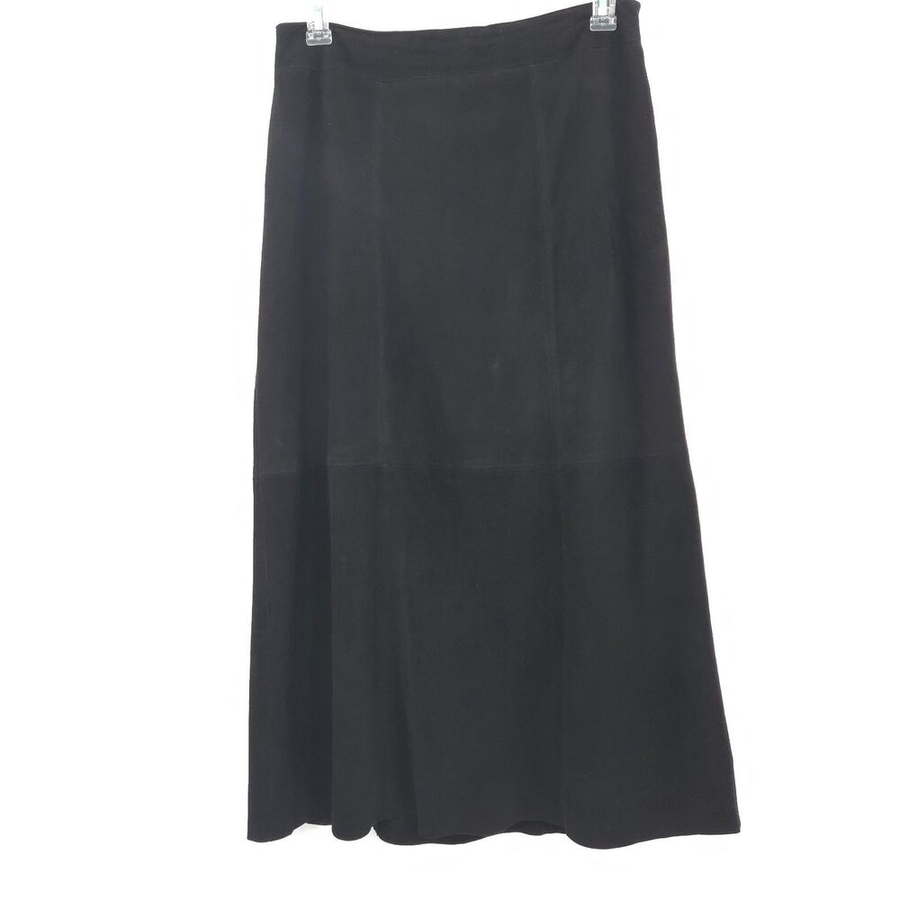 Valerie Stevens Suede 100% Leather Midi skirt Size 10 black A-line western